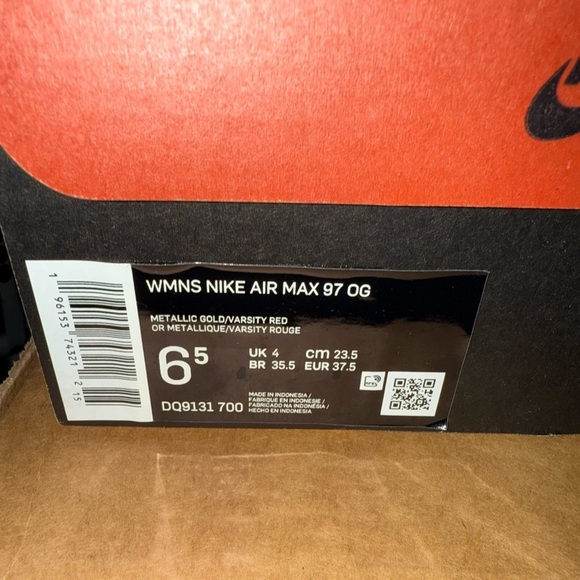 Nike Air Max 97 Og Sneakers in Metallic Gold, Varsity Red, Black, & White 6.5 - Picture 7 of 7